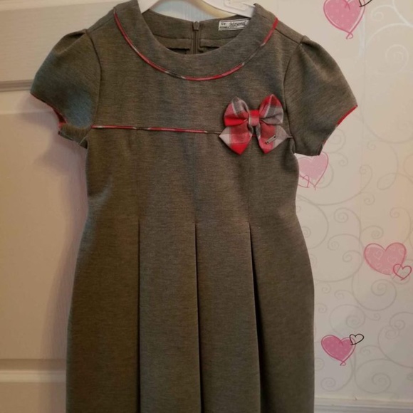 Mayoral Grey dress with red tartan bow - Picture 1 of 3
